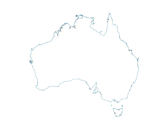 White silhouette map of Australia on black background including Tasmania